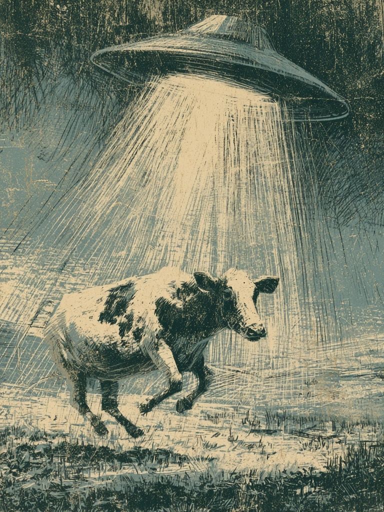 UFO Cow Surrealism Print. poster detail