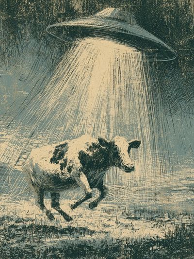 UFO Cow Surrealism Print. poster