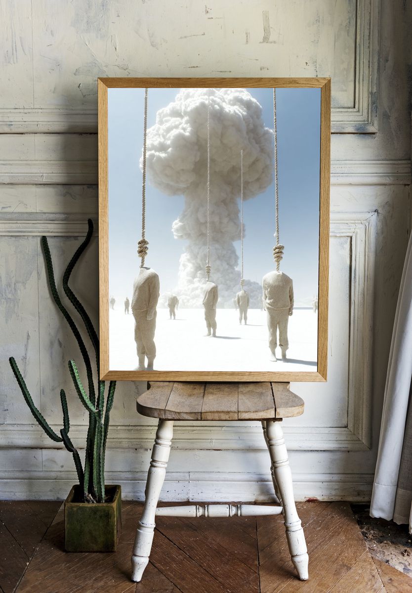 Surreal Cloud Suspension Print. room preview