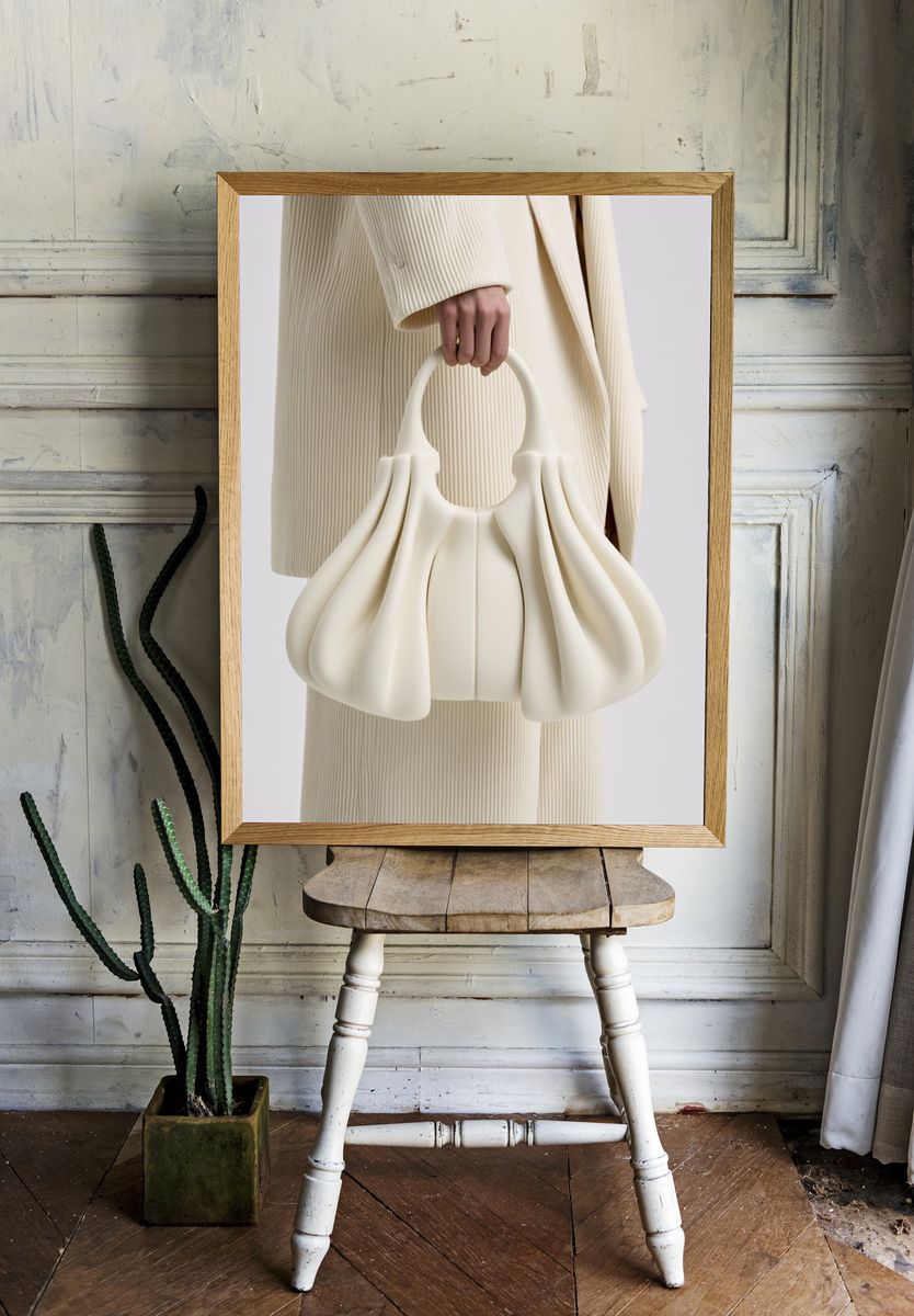 Cream Sculptural Handbag Fashion Poster. room preview