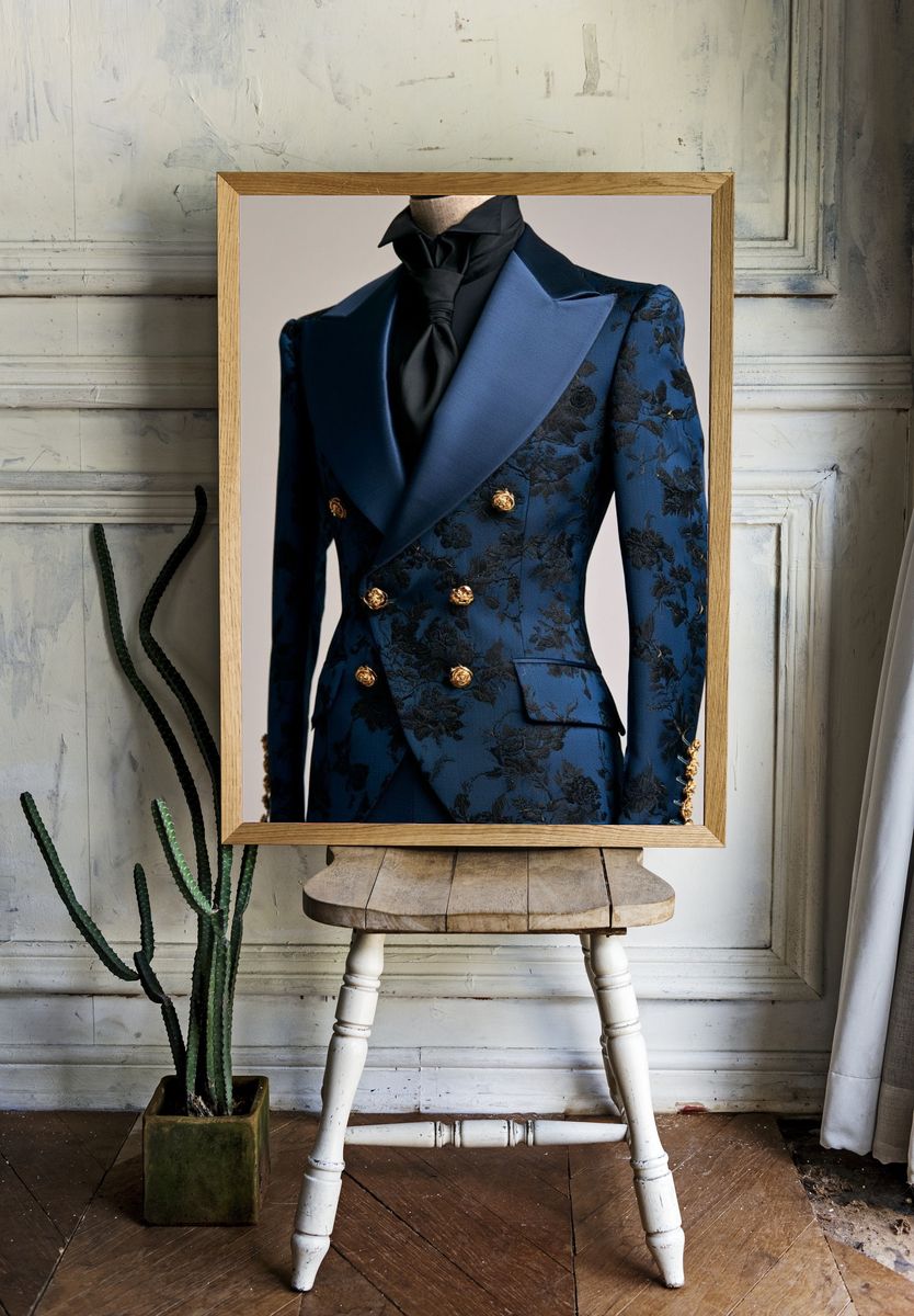 Blue Floral Tailored Suit Poster. room preview