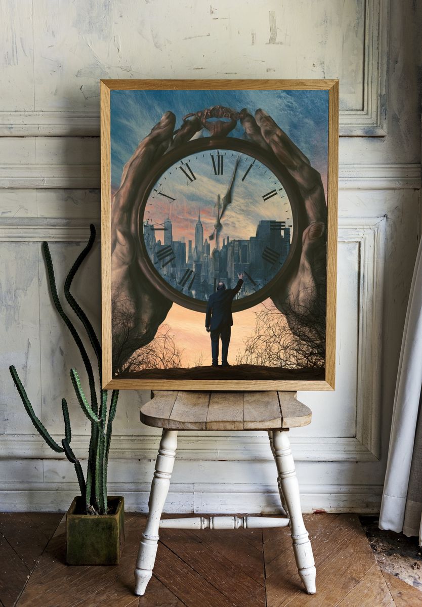 Surreal Time Cityscape Print. room preview