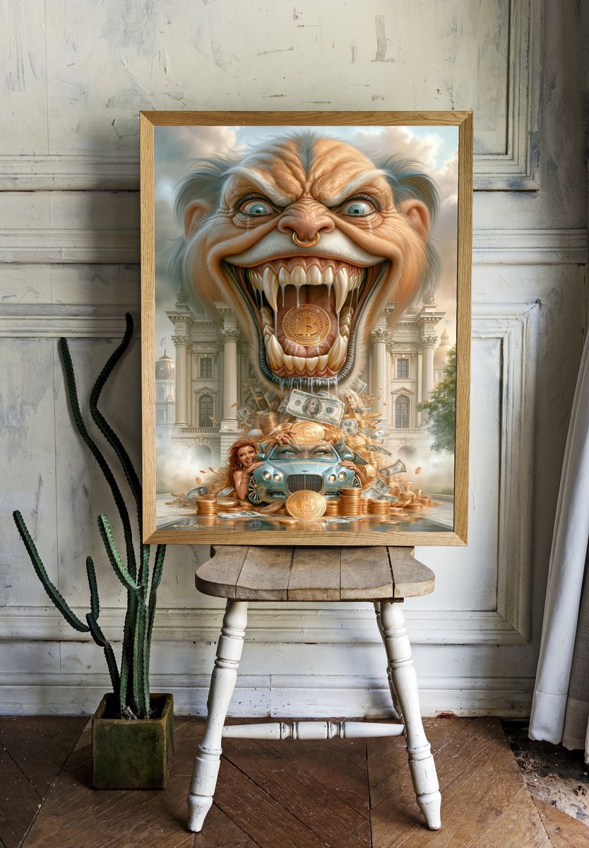 Crypto Greed Surrealism Poster. room preview