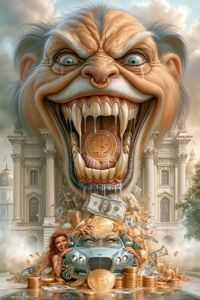 Crypto Greed Surrealism Poster.