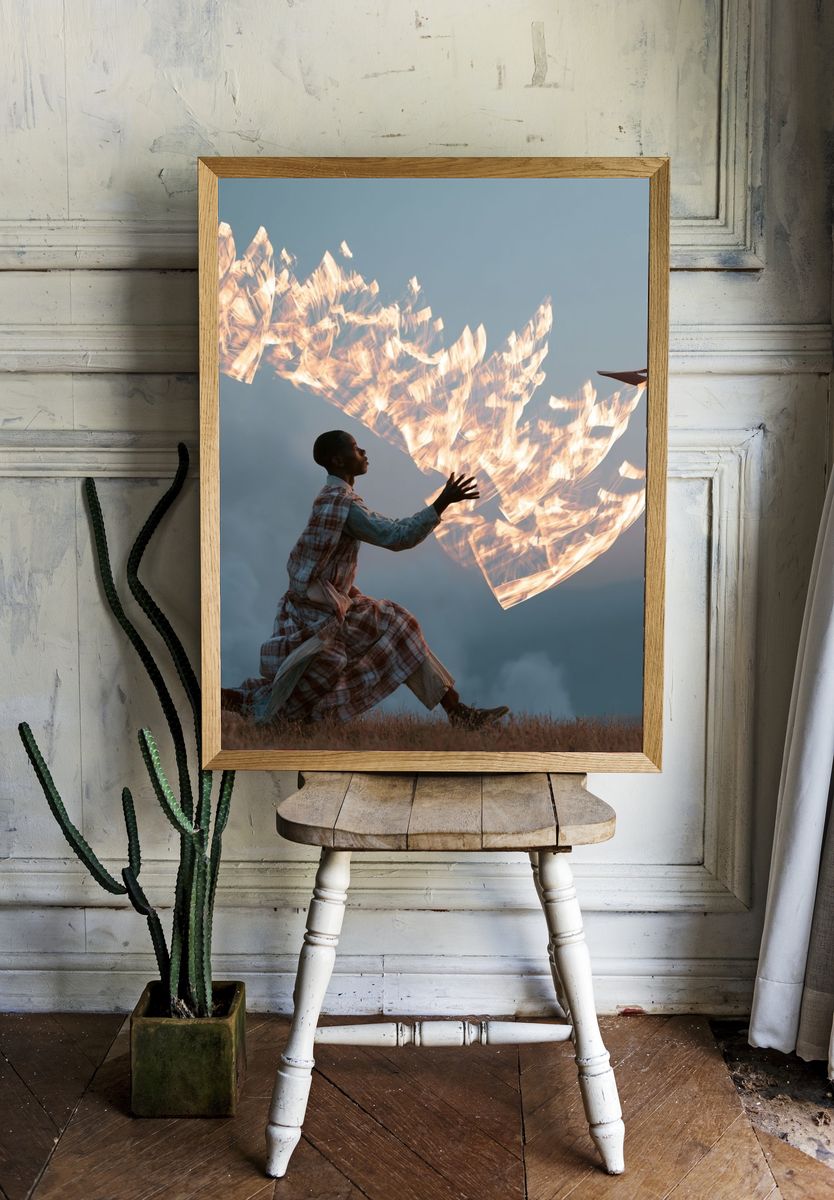 Dreaming Child with Paper Birds Poster. room preview