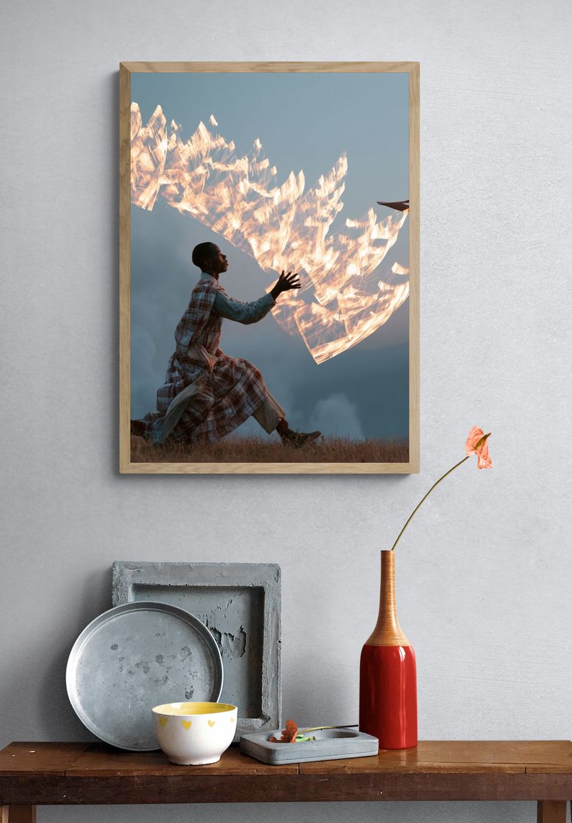 Dreaming Child with Paper Birds Poster. — room view 3