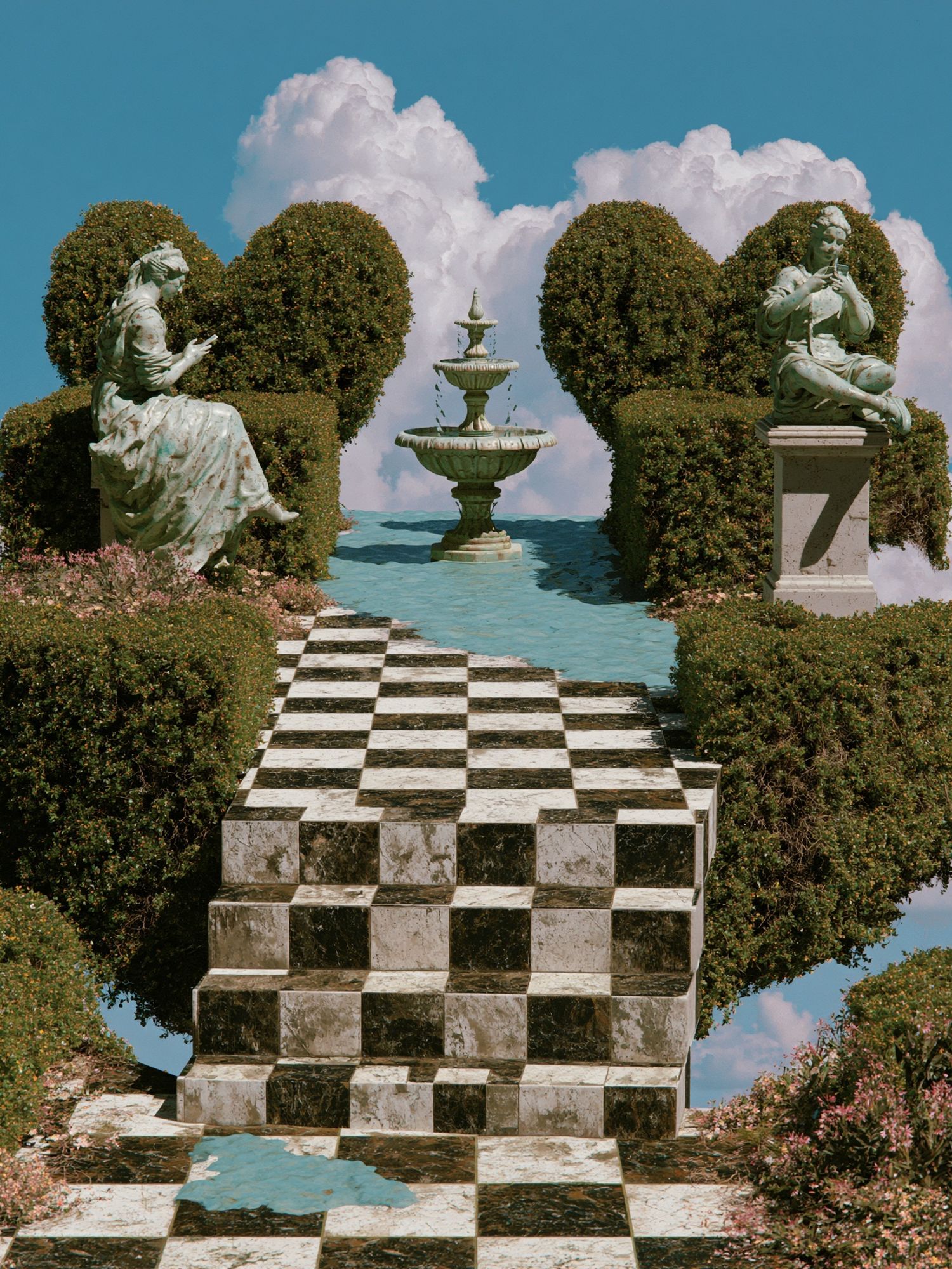 Surreal Garden Stairway Print. poster — fine-art art