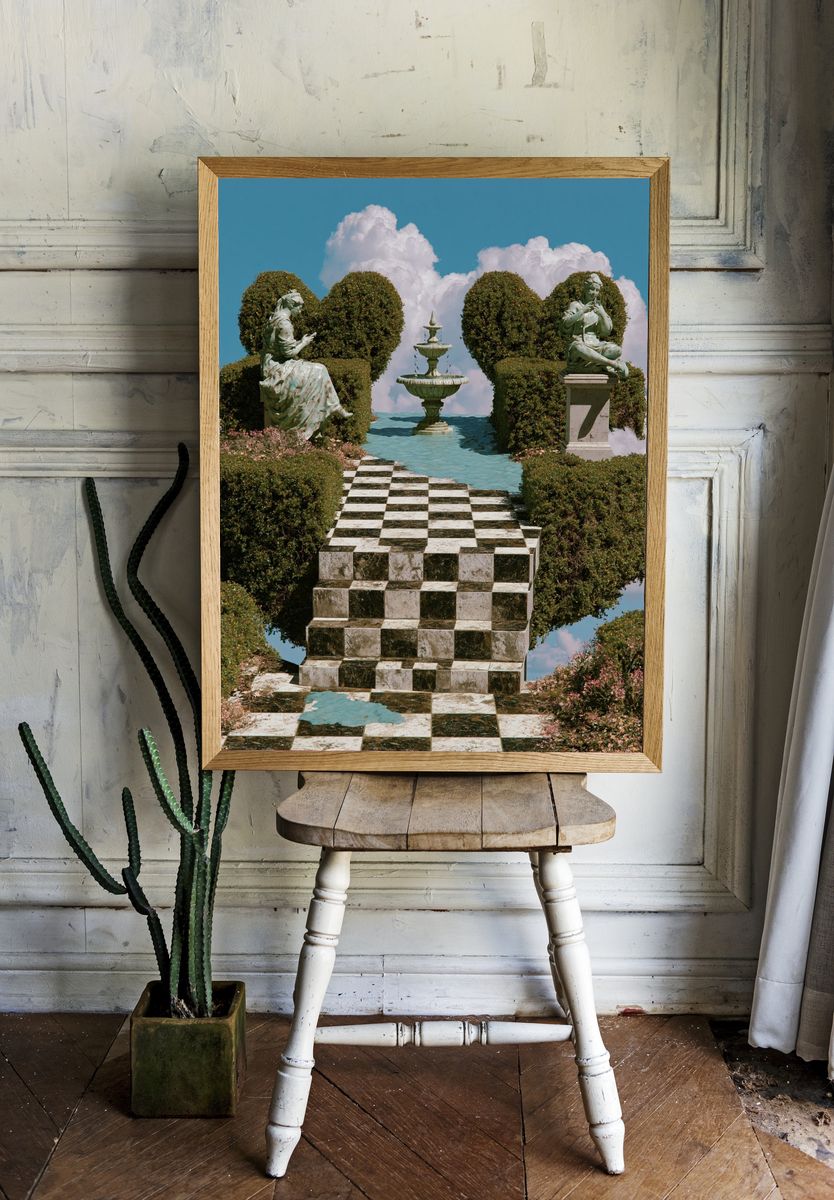 Surreal Garden Stairway Print. room preview