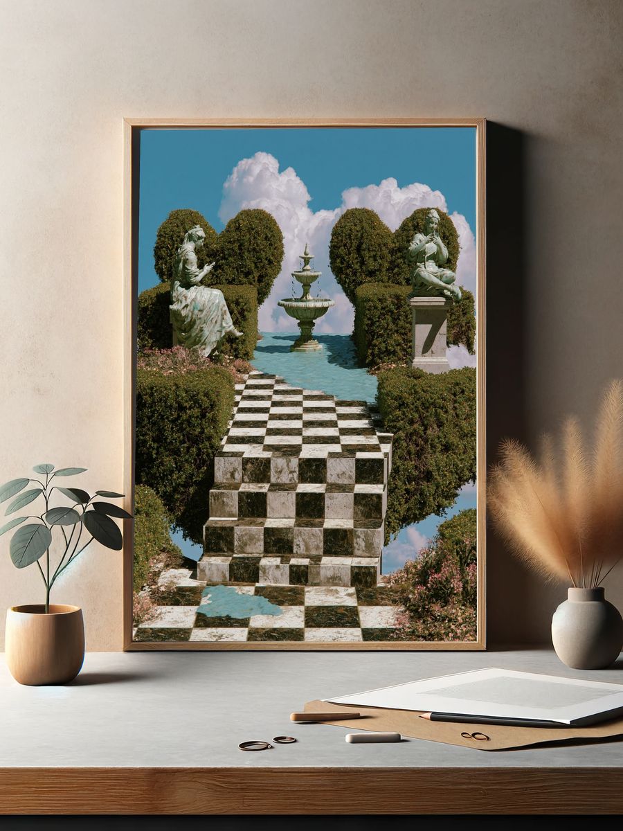 Surreal Garden Stairway Print. — room view 2