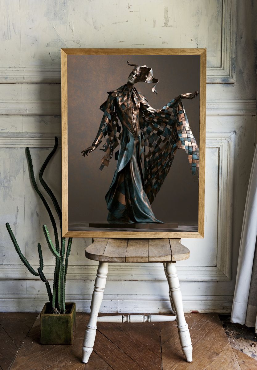 Surreal Metallic Fashion Figure Poster. — room view 1