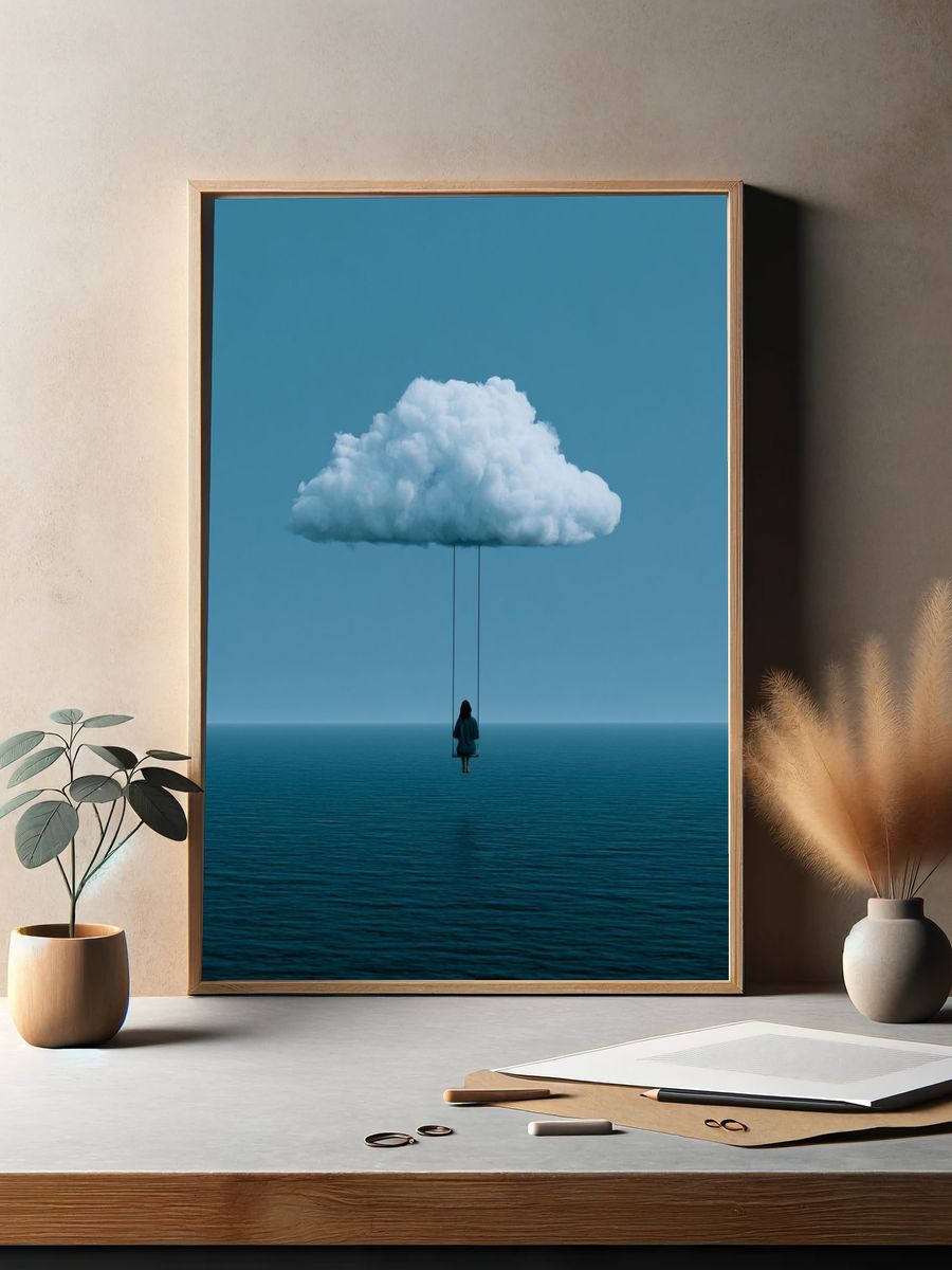 Cloud Swing Surrealism Print. — room view 2