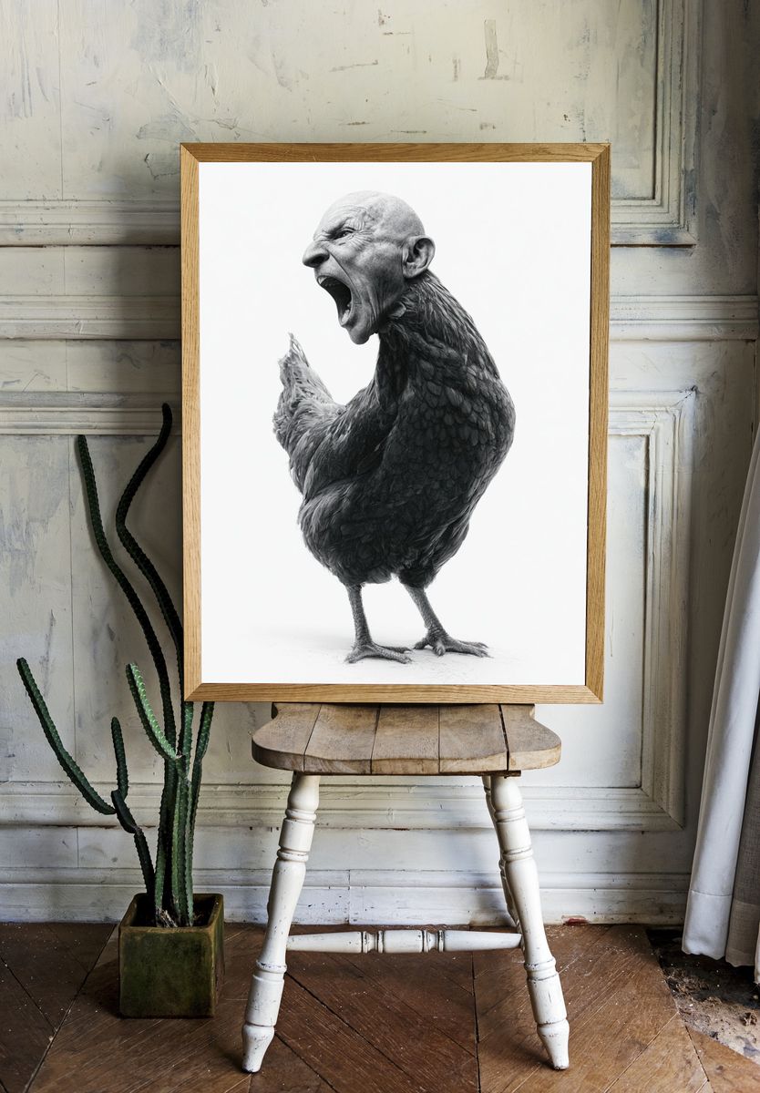 Screaming Bird Surrealism Print. room preview