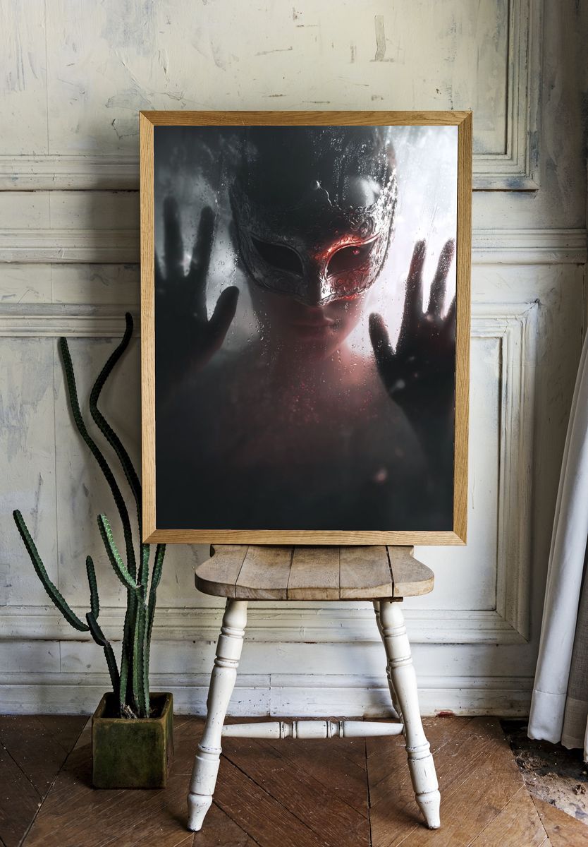Masked Figure Dark Surrealism Print. — room view 1