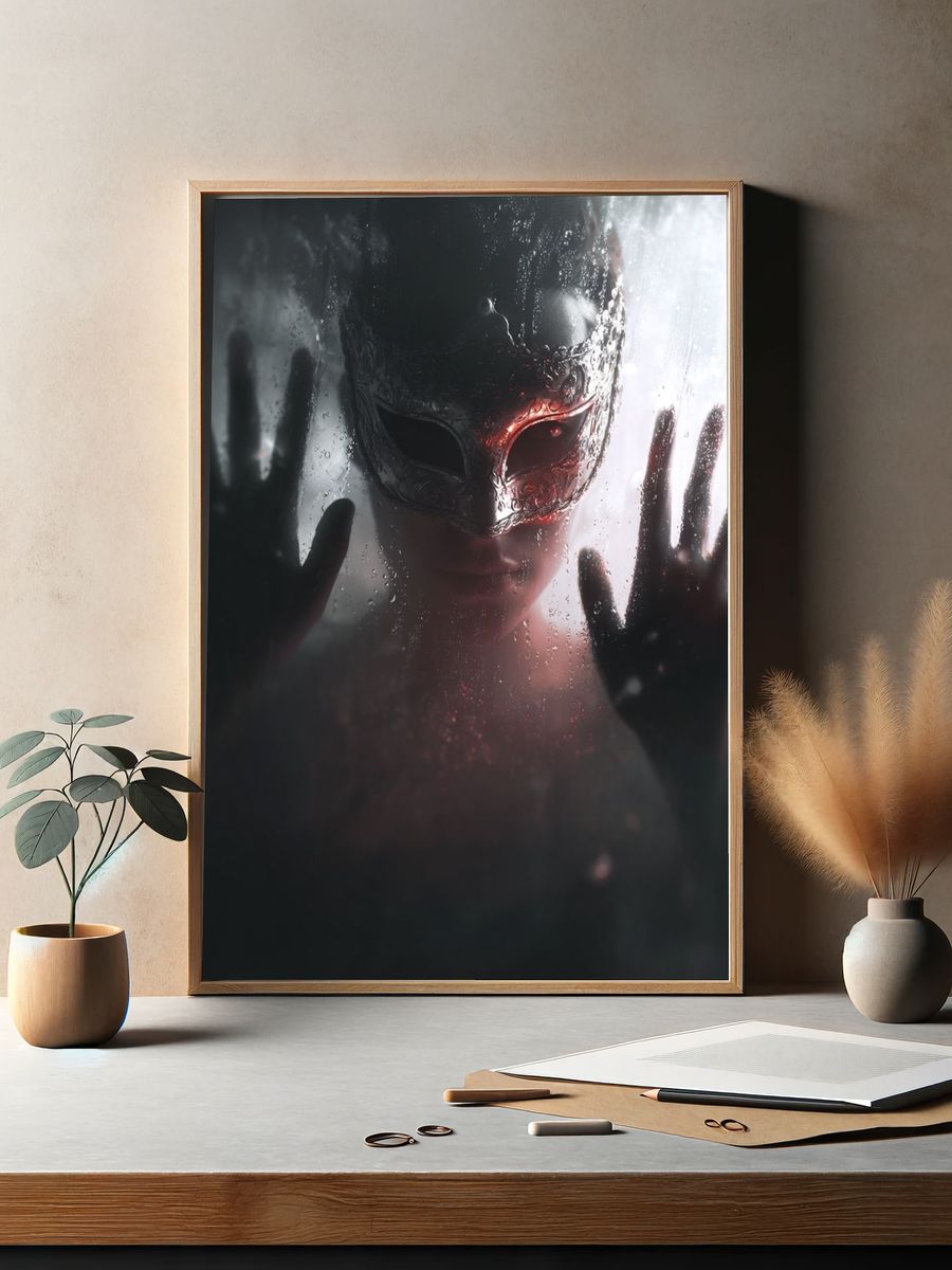 Masked Figure Dark Surrealism Print. — room view 2