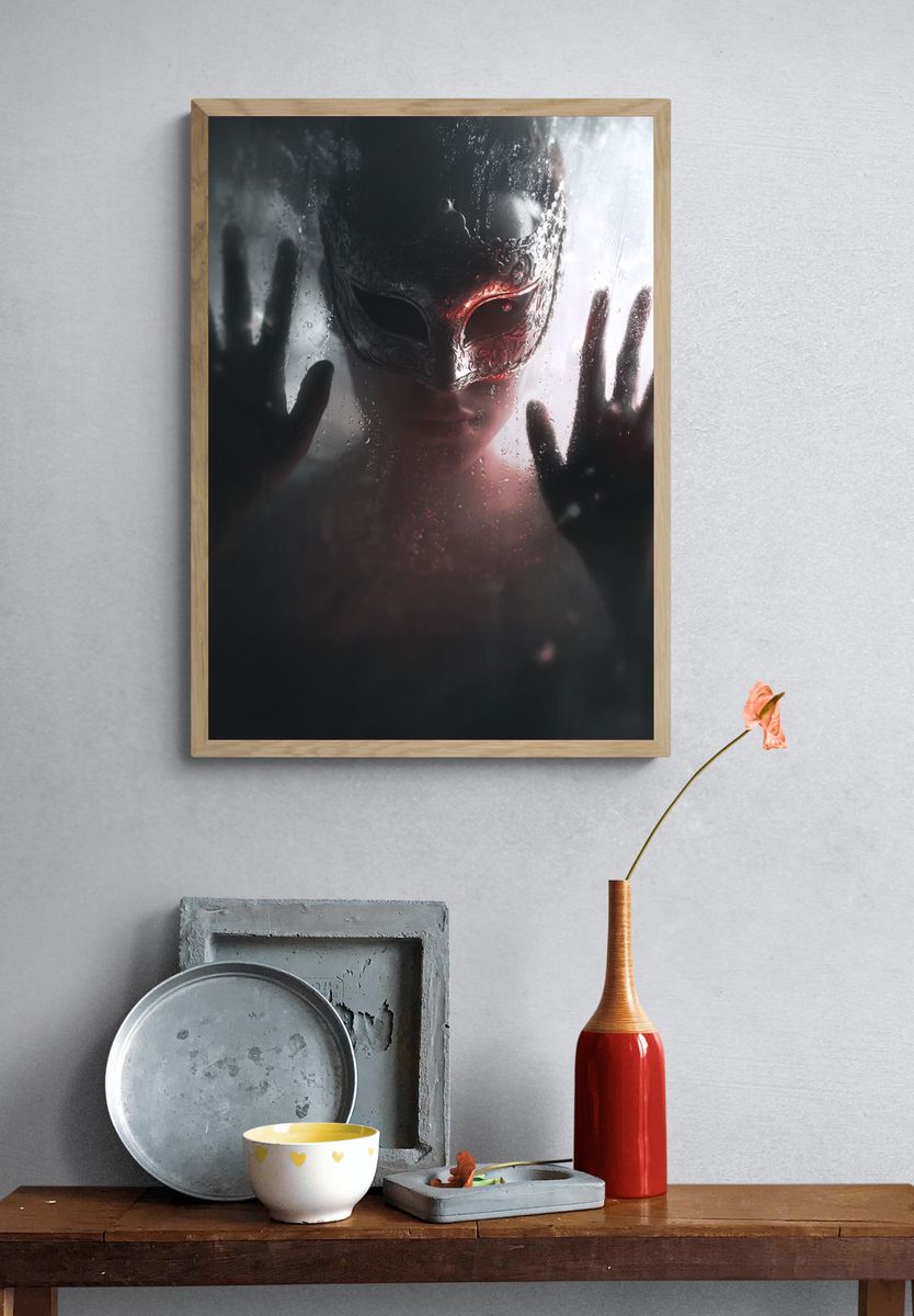 Masked Figure Dark Surrealism Print. — room view 3