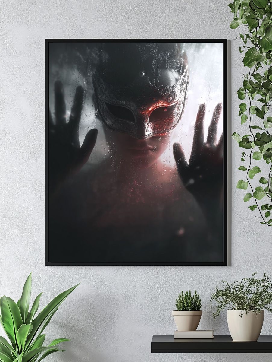 Masked Figure Dark Surrealism Print. — room view 4