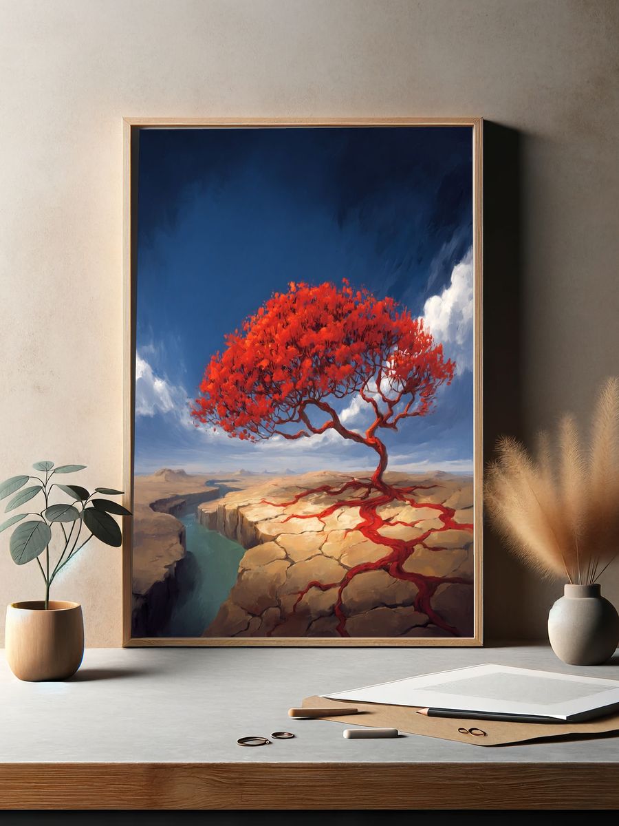 Red Tree Canyon Surrealism Print. — room view 2