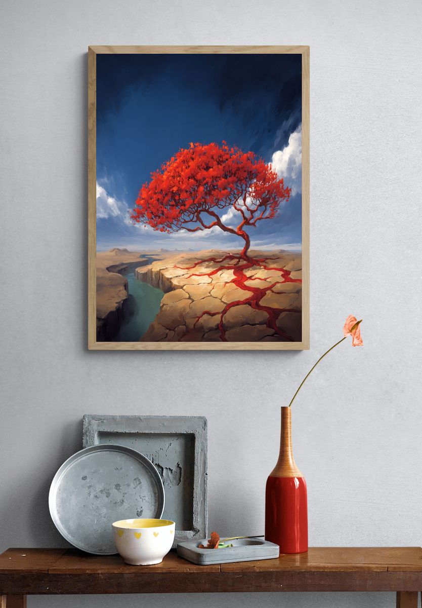 Red Tree Canyon Surrealism Print. — room view 3