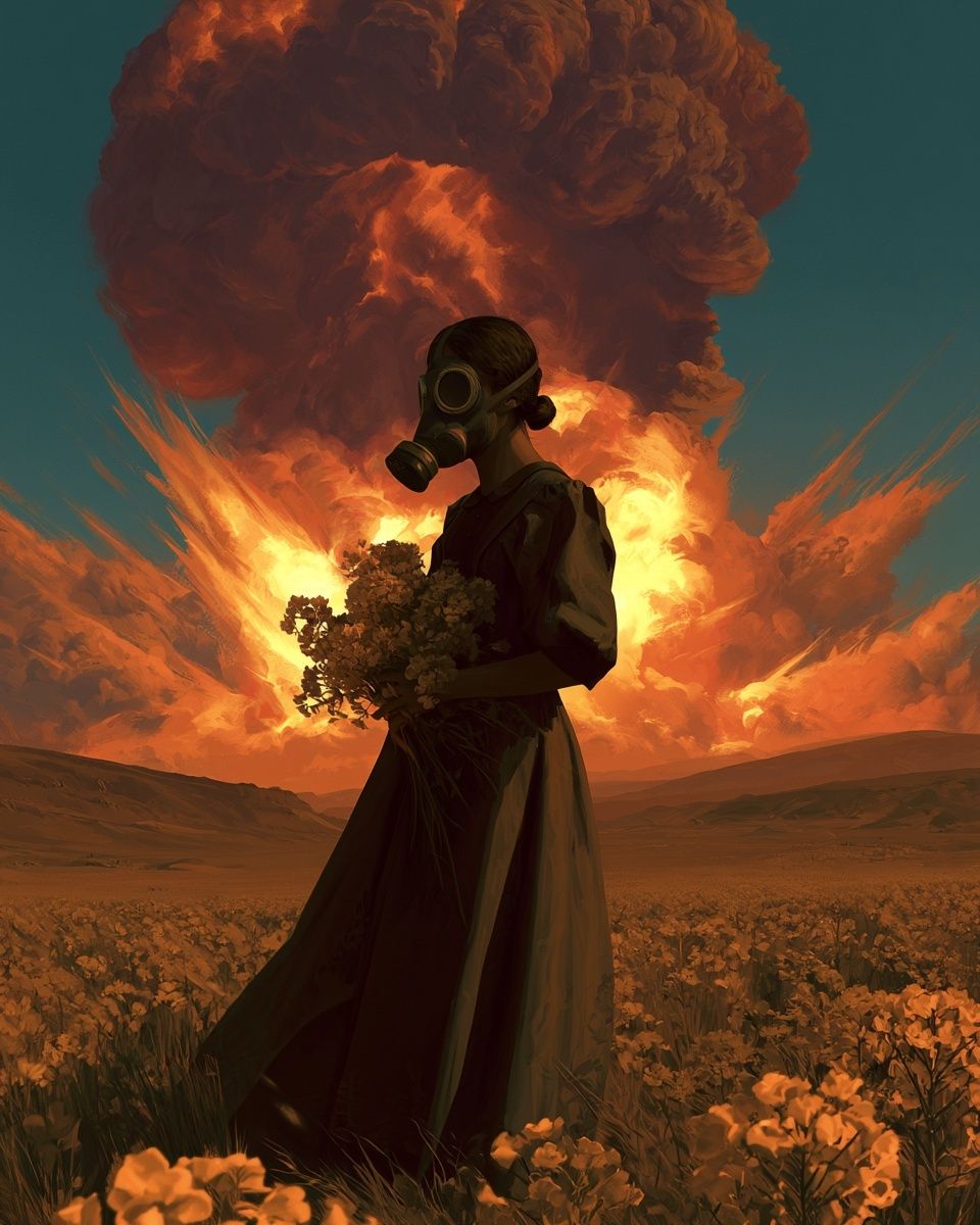 Gas Mask Figure Surrealism Poster. poster detail