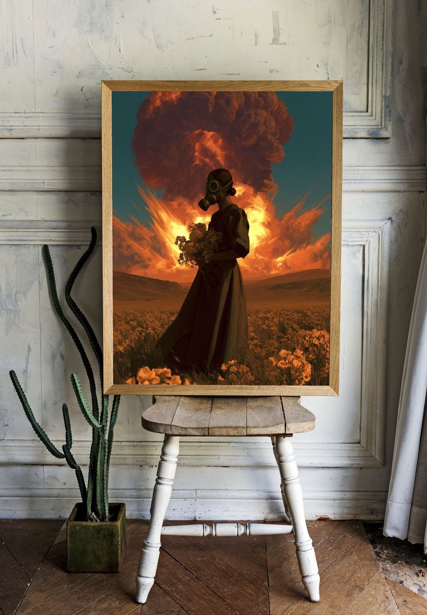Gas Mask Figure Surrealism Poster. — room view 1