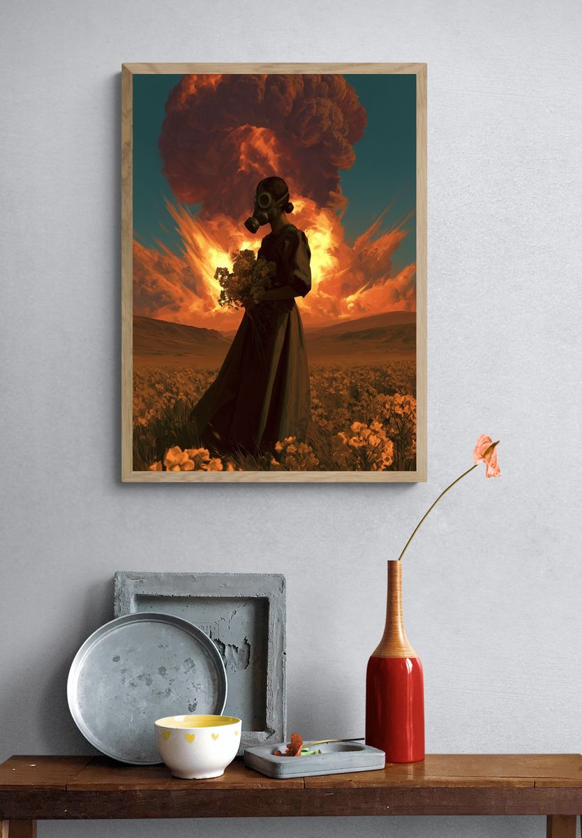 Gas Mask Figure Surrealism Poster. — room view 3