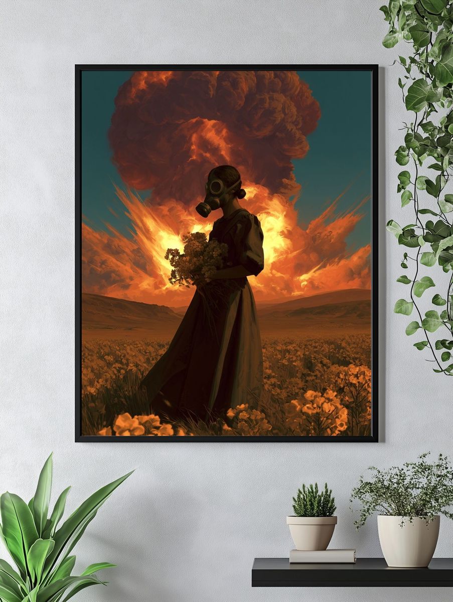 Gas Mask Figure Surrealism Poster. — room view 4