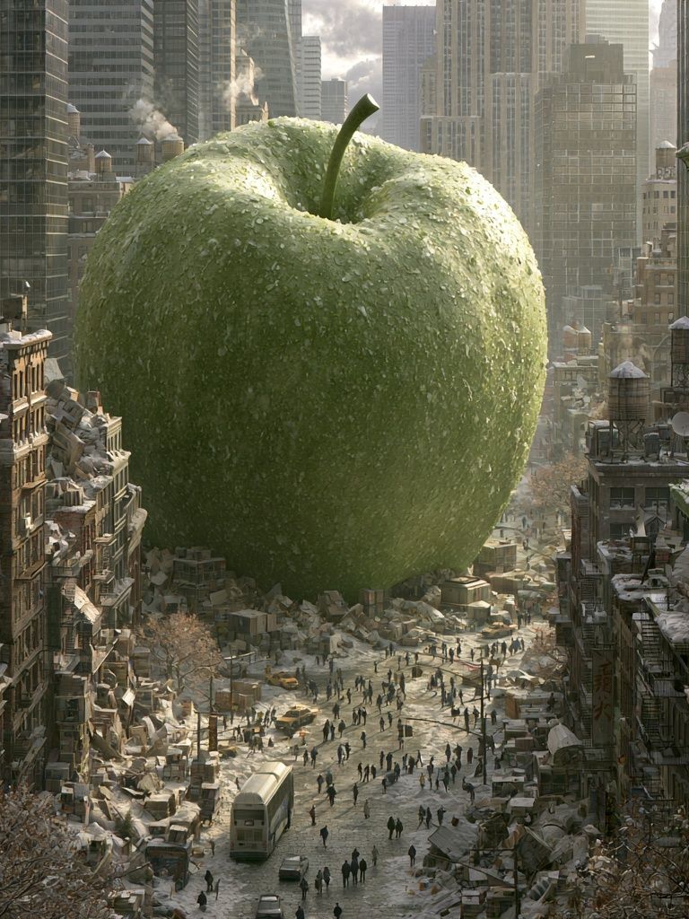 Giant Green Apple Cityscape Print. poster — fine-art art