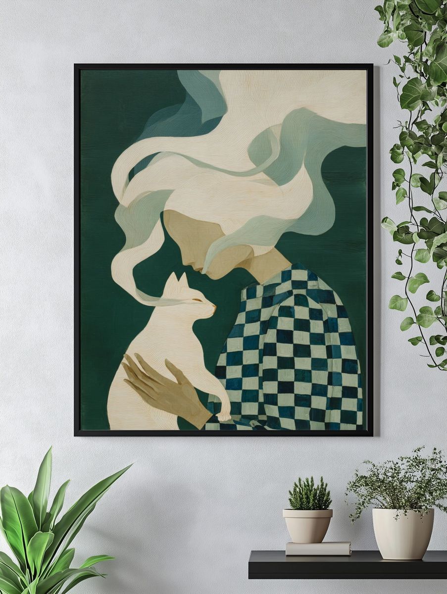 Girl and Cat Surrealist Print. — room view 4