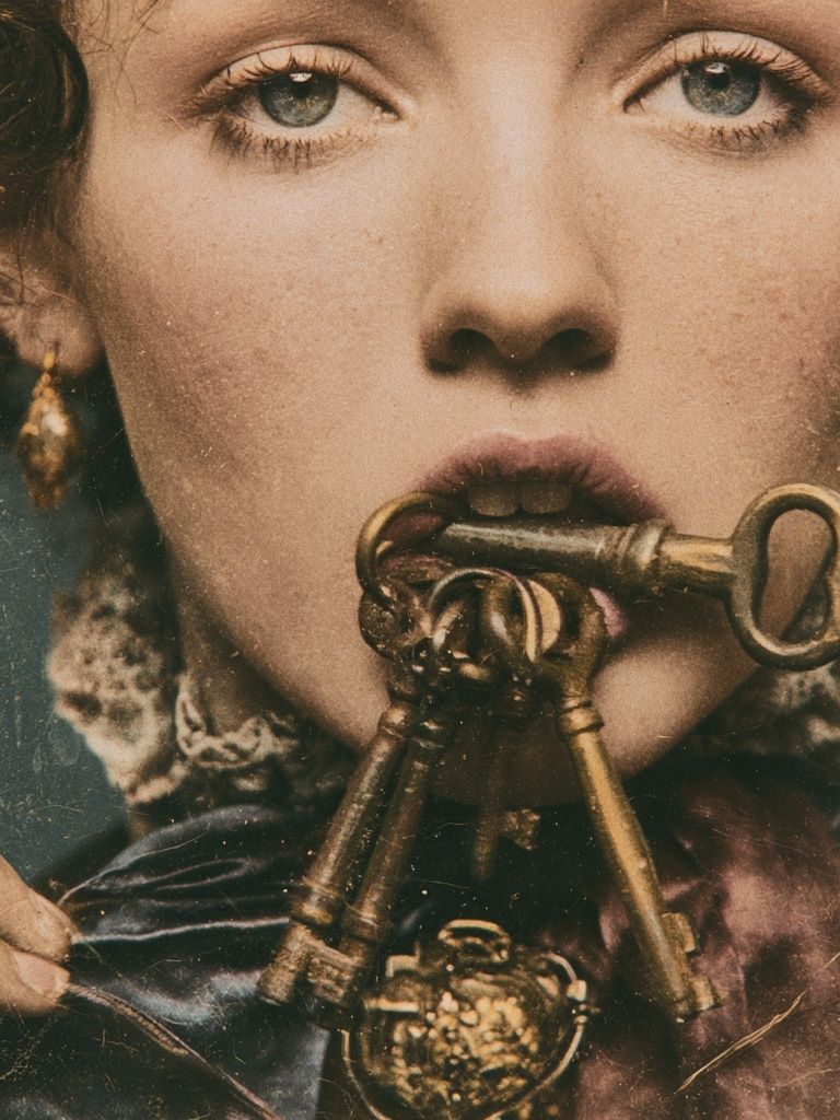 Victorian Portrait with Keys Print. poster — fine-art art