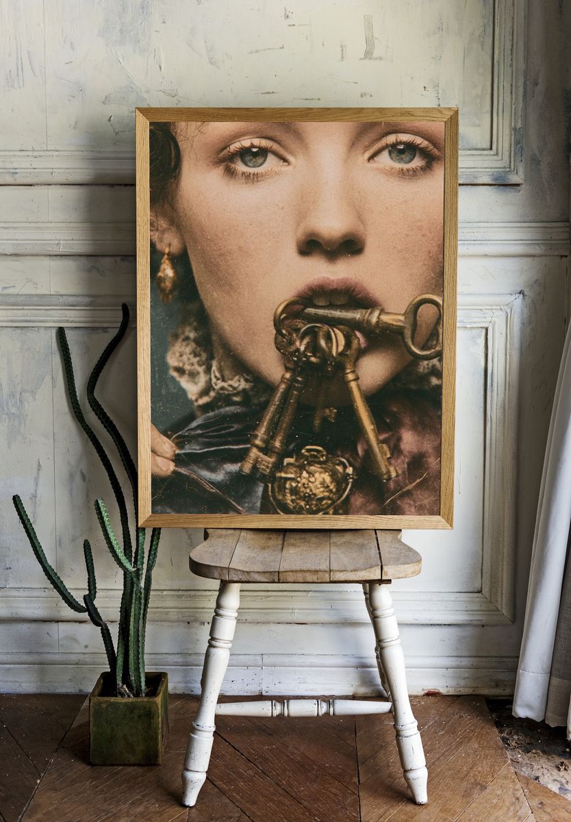 Victorian Portrait with Keys Print. — room view 1