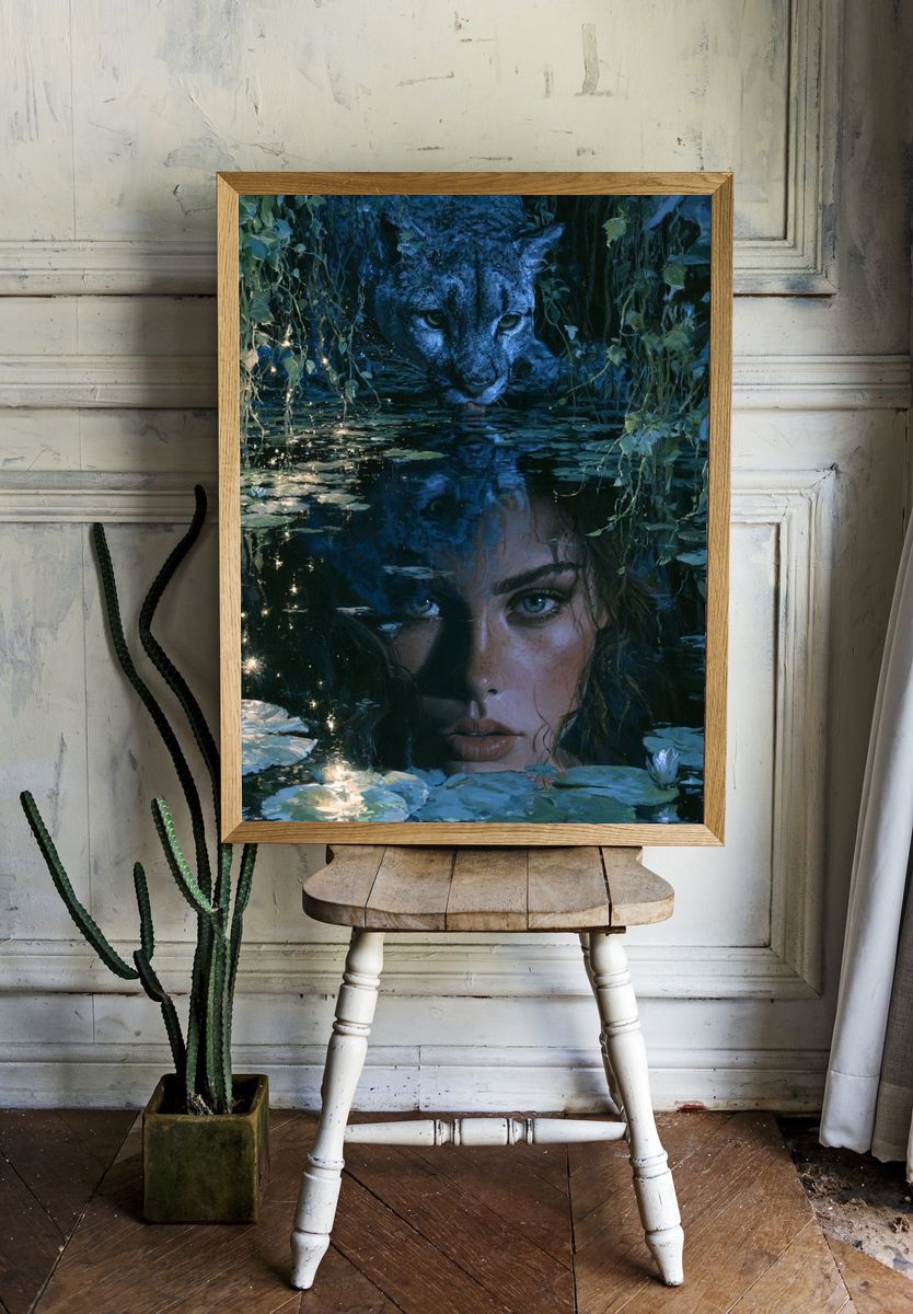 Jungle Panther Portrait Print. room preview