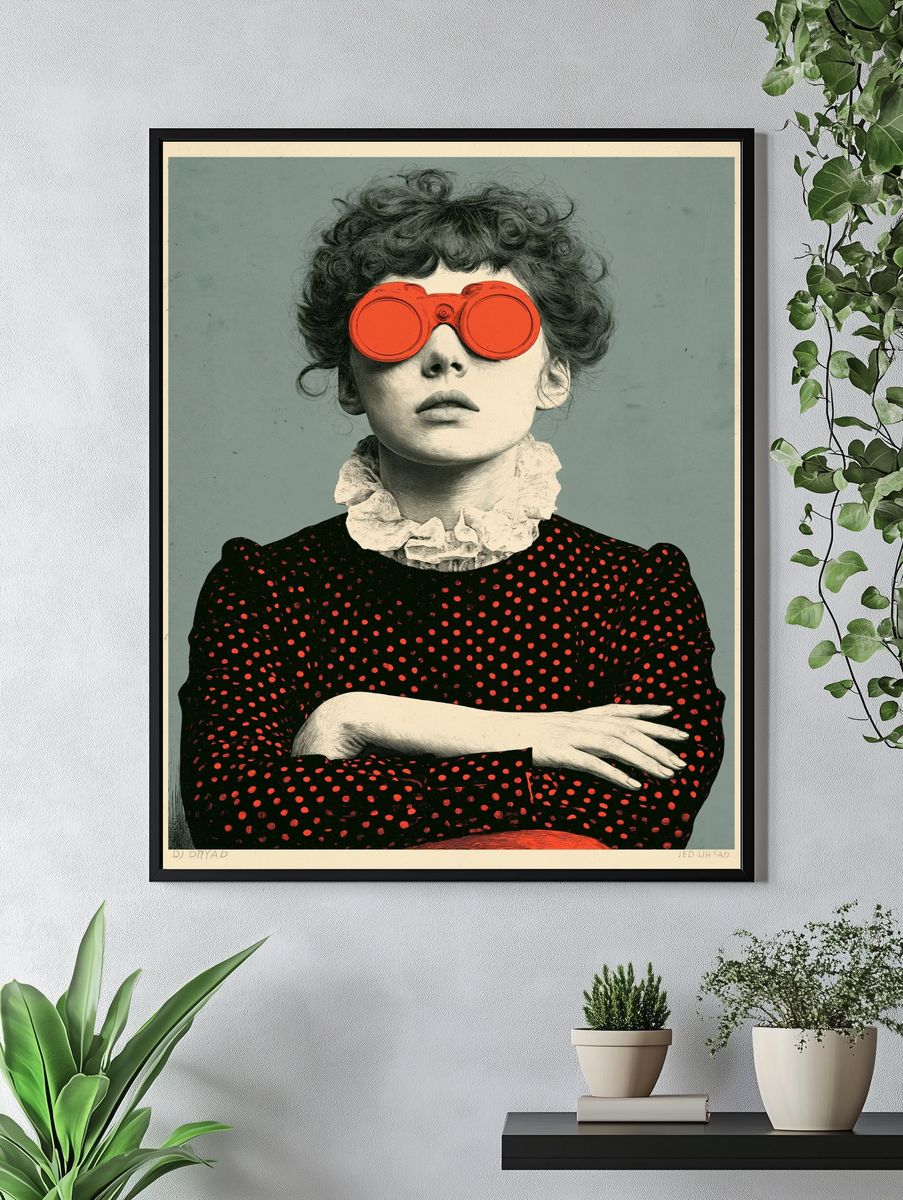 Surreal Woman with Red Binoculars Poster. — room view 4