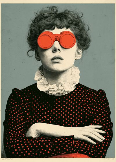 Surreal Woman with Red Binoculars Poster.