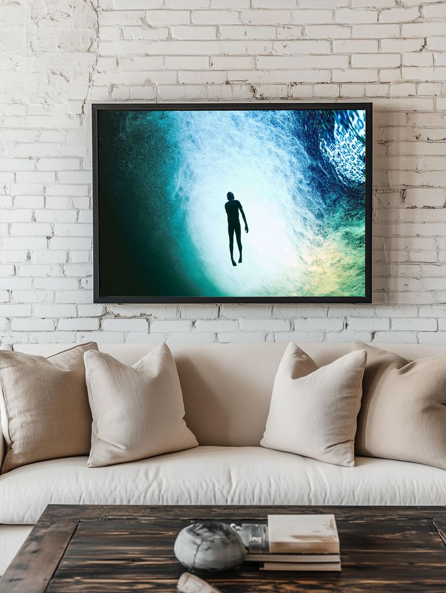 Surreal Diver Silhouette Print. room preview