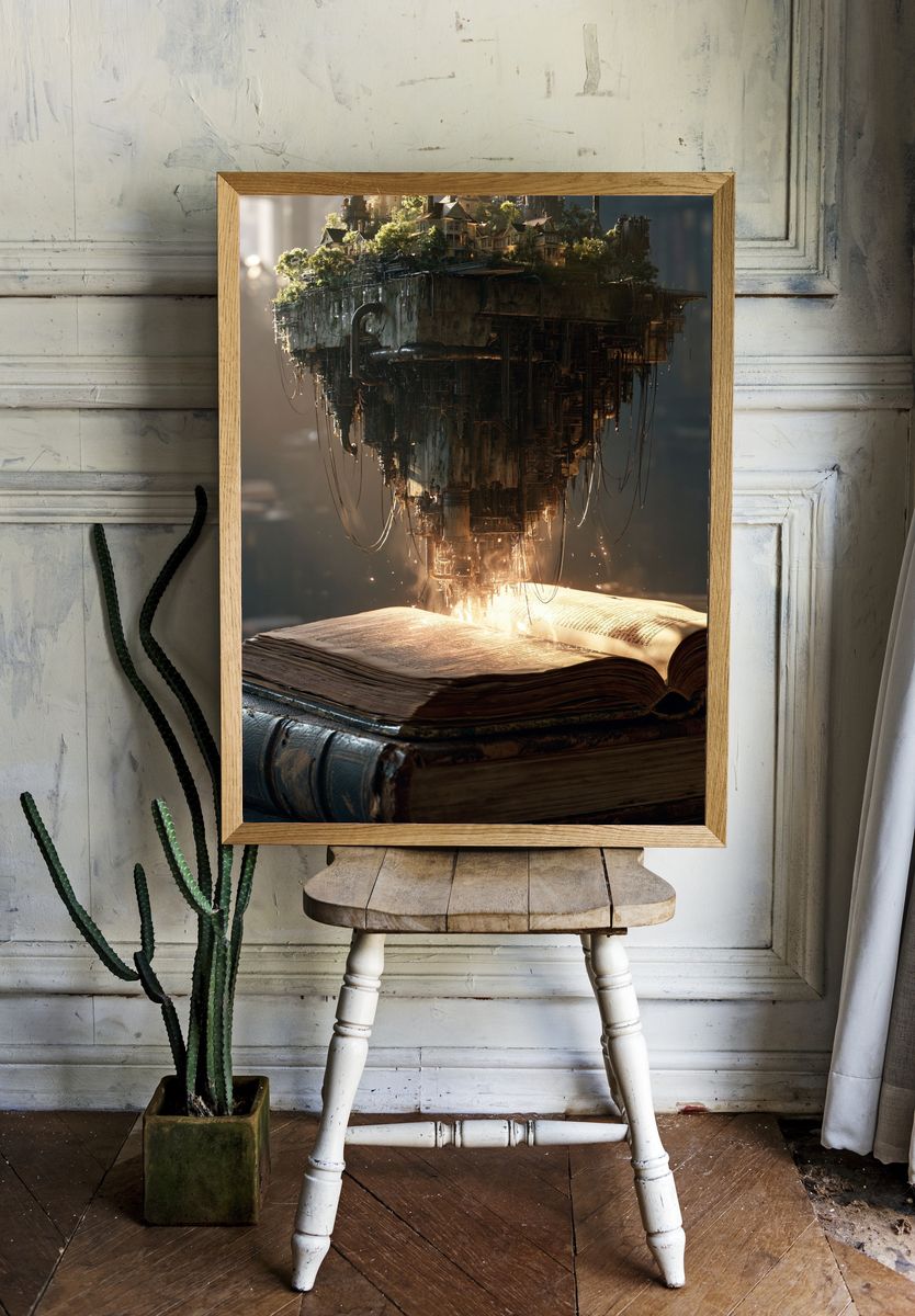 Floating Library City Surrealism Print. — room view 1