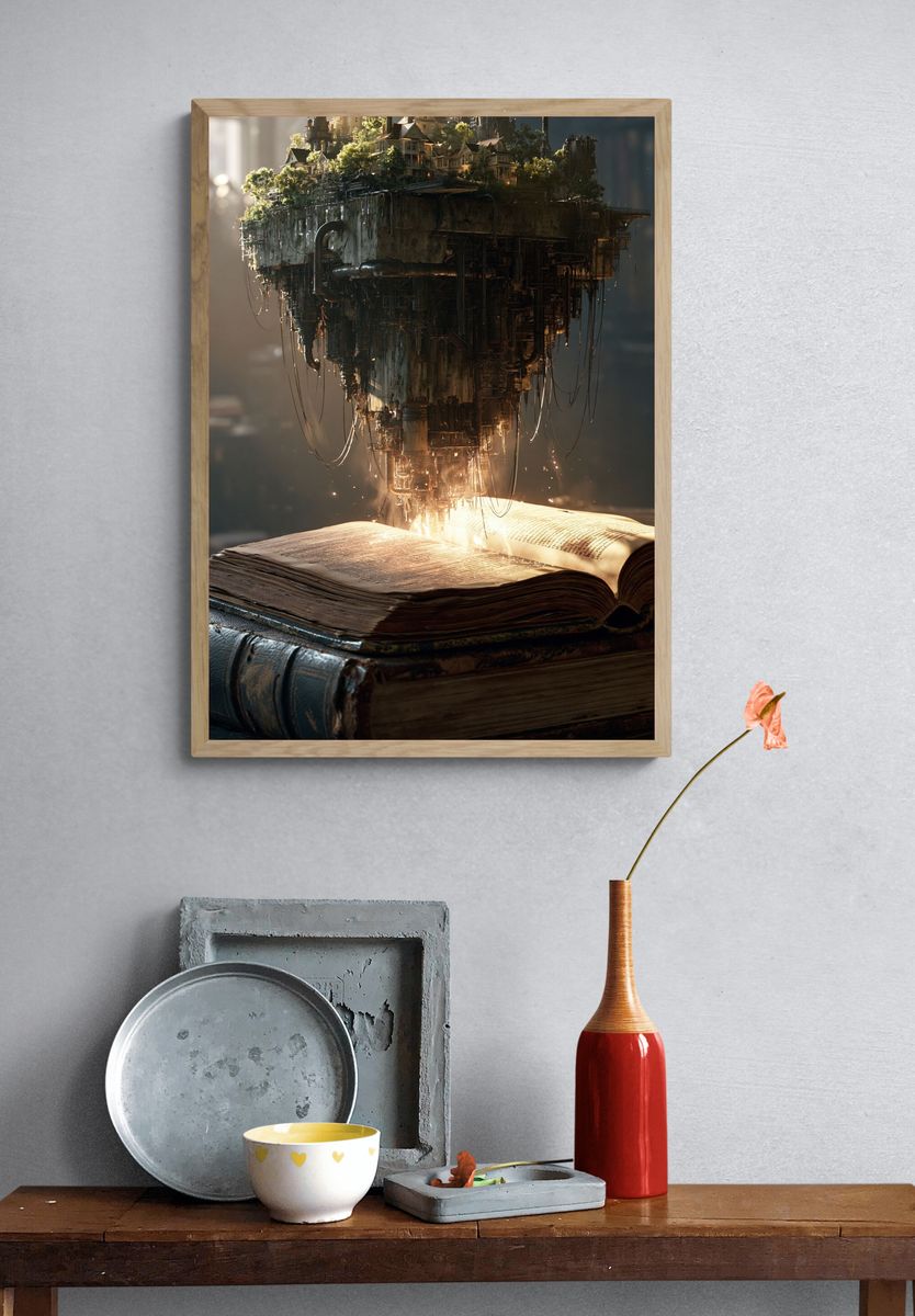 Floating Library City Surrealism Print. — room view 3