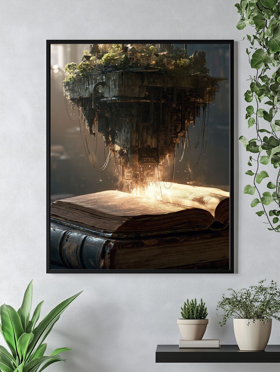Floating Library City Surrealism Print. — room view 4