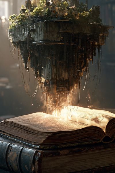 Floating Library City Surrealism Print.