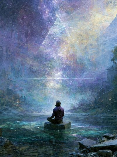 Cosmic Meditation Surrealism Print. poster
