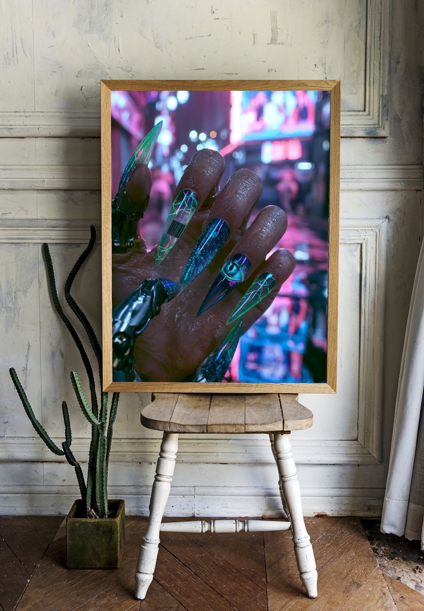 Cyberpunk Neon Hand Poster. room preview