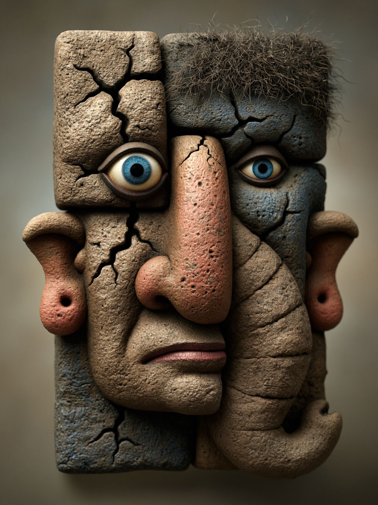 Cracked Stone Face Surrealism Print. poster detail