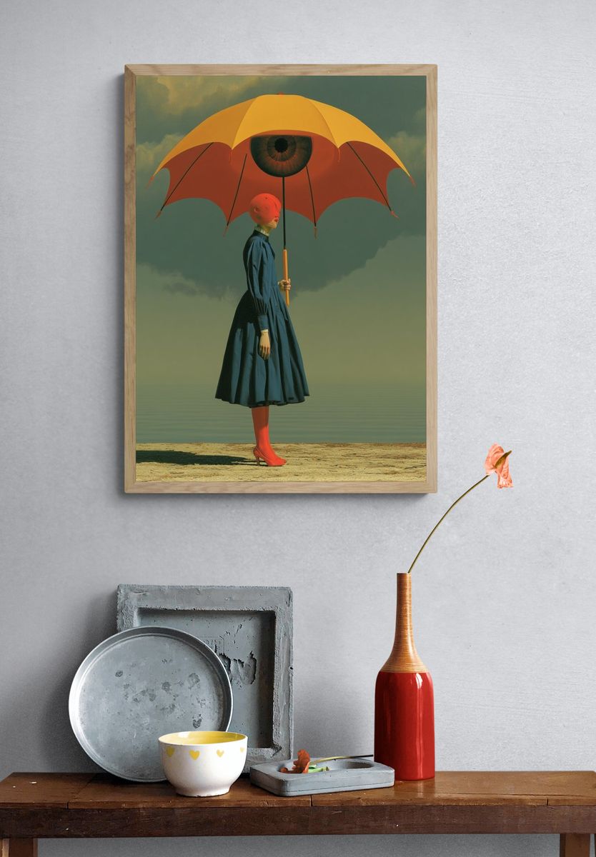 Surreal Umbrella Figure Print. — room view 3