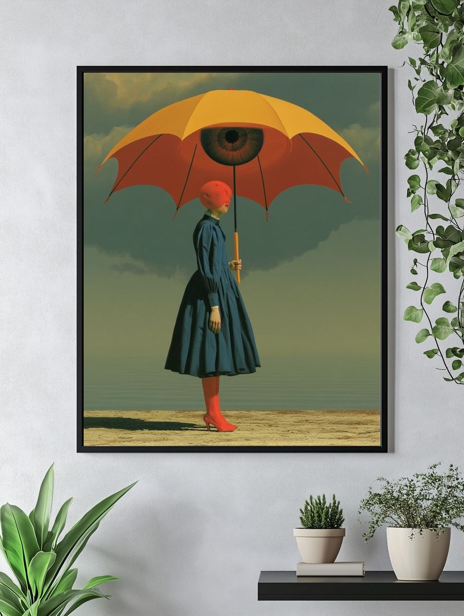 Surreal Umbrella Figure Print. — room view 4