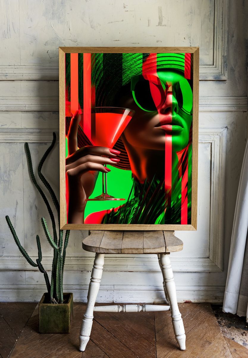 Neon Cocktail Portrait Poster. room preview