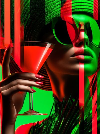 Neon Cocktail Portrait Poster.