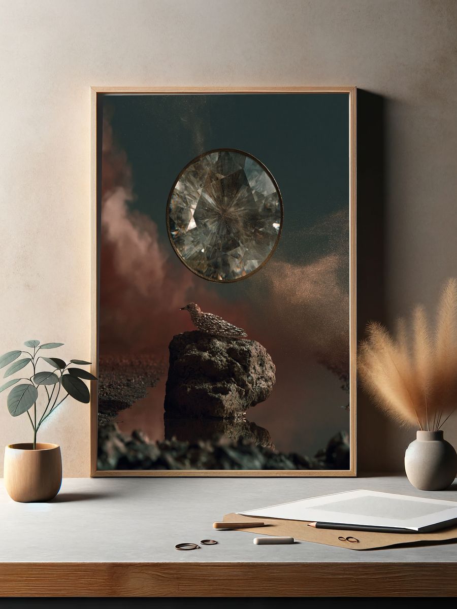 Celestial Bird Surrealism Print. — room view 2