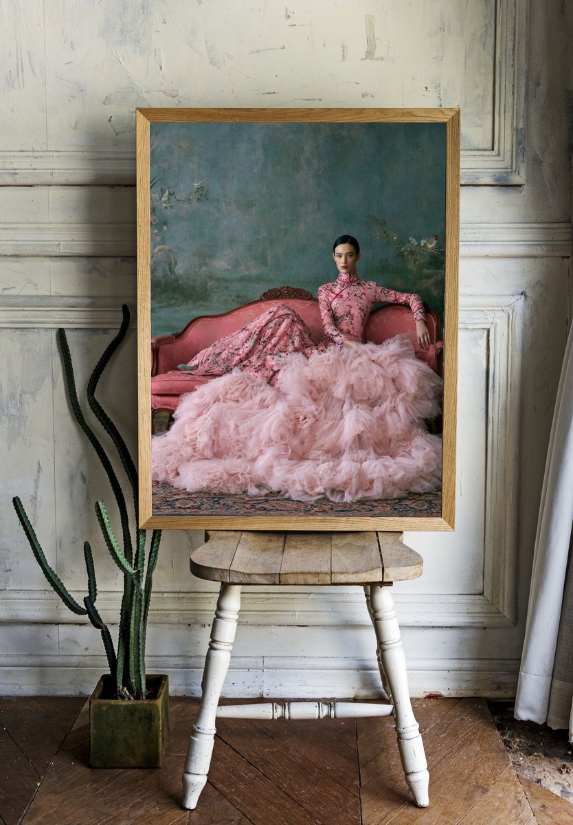 Pink Couture Portrait Print. room preview