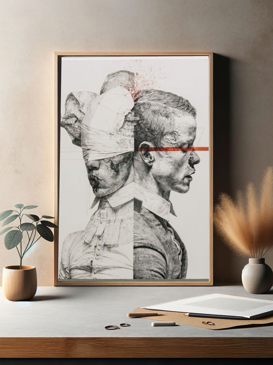 Dual Portrait Surrealism Print. — room view 2
