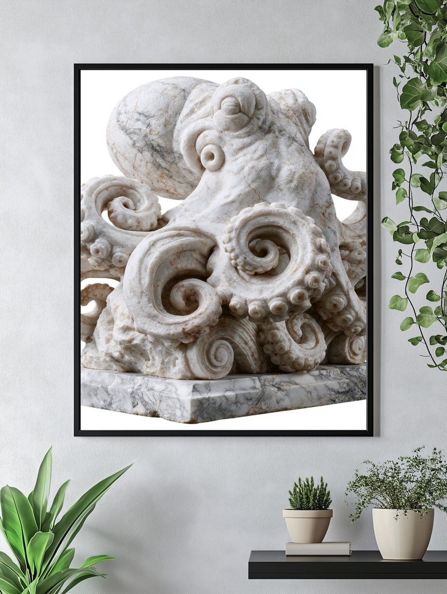 Marble Octopus Sculpture Print. — room view 4