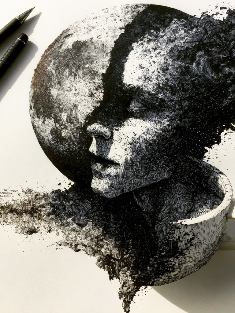 Surreal Moon Portrait Print. poster — fine-art art